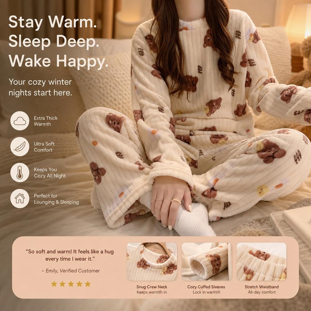 Corduroy Pant Warm - Pajamas Women Coral Fleece Bear Pajama